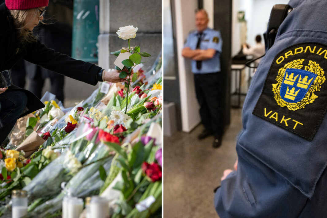 Malmö Latinskola tisdagen efter dådet där två lärare på skolan mördades av en elev. Tingsrätten beslutade efter en kort förhandling att den 18-åriga eleven skall sitta häktad och genomgå en paragraf-7-undersökning.