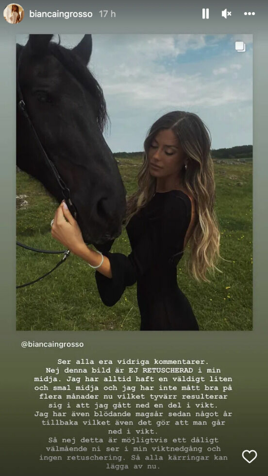 Bianca Ingrosso slår tillbaka mot påståenden om att hon har retuscherat sin Instagram-bild.