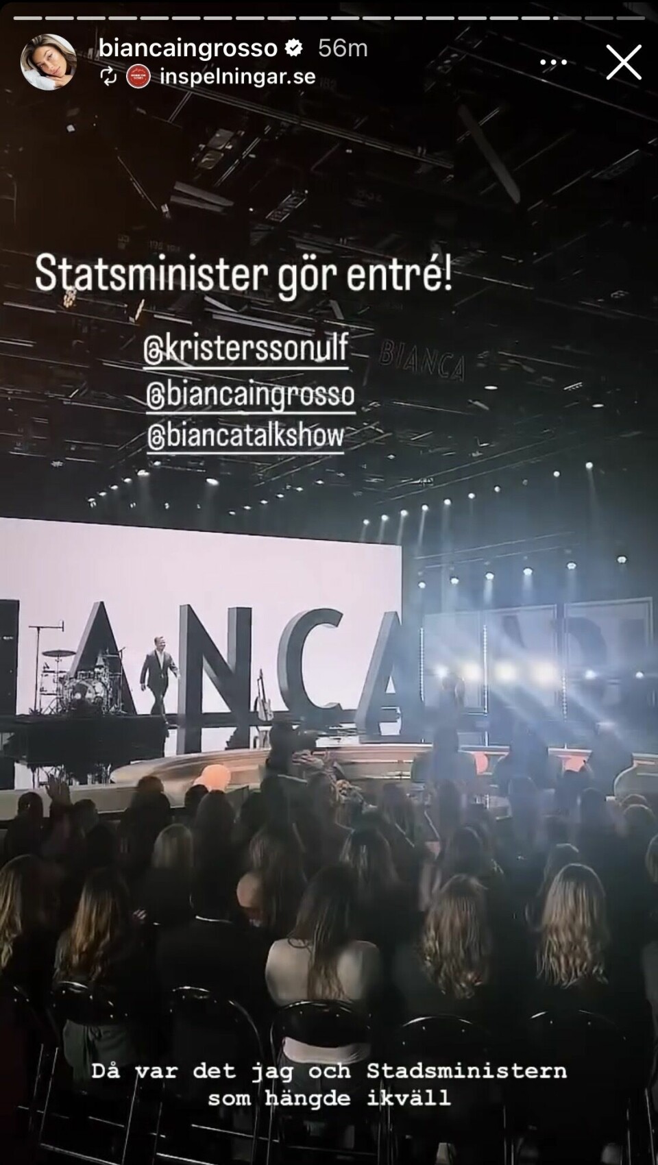 Ulf Kristersson är en av gästerna i Bianca Ingrossos talkshow 'Bianca'.